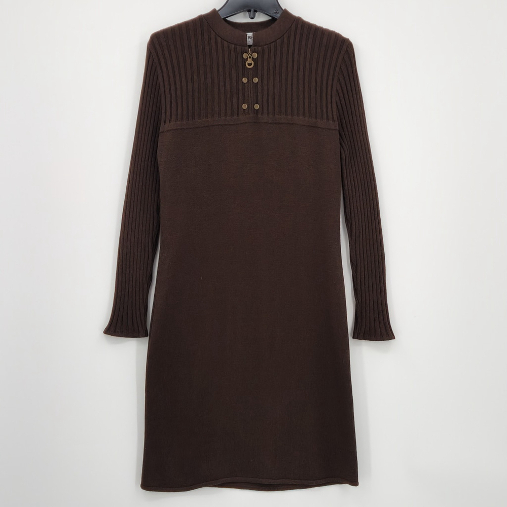 San Remo 70's Ribbed Knit Mock Neck Ling Sleeves Vintage Buttons Cowgirl Boho Sm